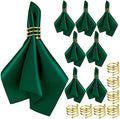 MCEAST Satin Cloth Napkins and Napkin Rings Set of 8, Smooth Fabric Table Napkins and Napkin Holder for Wedding, Birthday Dinner Party, Family Gatherings, Table Decor (Dark Green, 17 x 17 Inches) by MCEAST