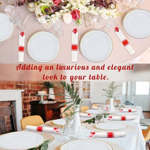 50 Pack Pre Rolled Red Plastic Silverware Set with Napkin - Image 6