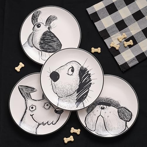 Bico Doodle Pawtrait Ceramic Salad Plates Set of 4, 8.75 Inch Dessert Plates for Salad, Appetizer, Side Dishes, Microwave and Dishwasher Safe, Gift for Housewarming and Thanksgiving - Image 3