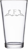 Hat Shark Deer Skull Letter Monogram Pint Beer Glass, 16 oz, Clear, A-Z Initials (1, Letter F)