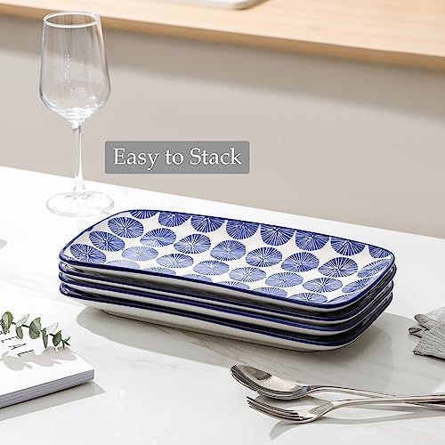 Selamica Ceramic 12 Inch Serving Platters Set of 4, Vintage Blue - Image 4