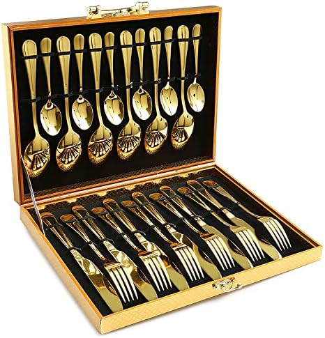 Gold Silverware Set, OGORI 24-Piece Gold Forged Stainless Steel Flatware Set, Service of 6 by OGORI