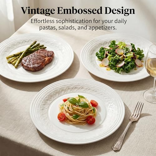 Bone China Salad Plates Set of 6, 8 Inch White Dessert Plates - Image 4