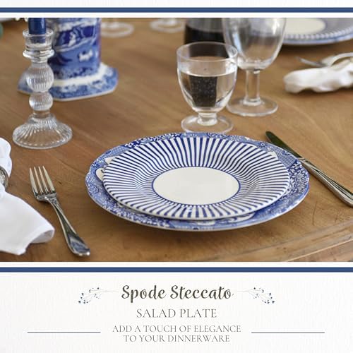 Spode Steccato Collection - 8.75" Salad Plate, Stripe Cobalt Blue | Made of Fine Earthenware | Microwave and Dishwasher Safe | Made in England | Large Serving Plate for Salad, Pasta, or Appetizers - Image 2