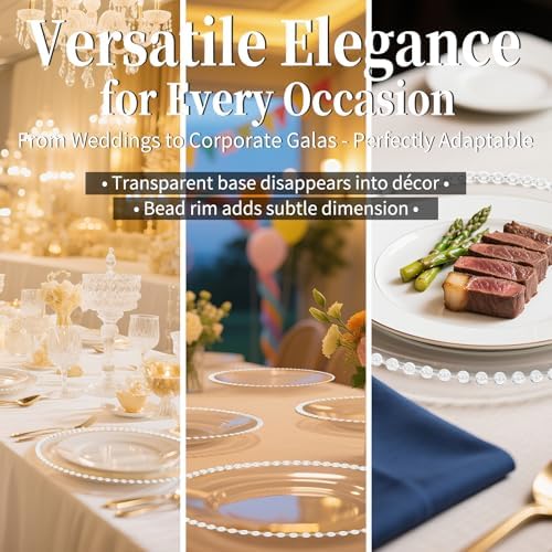 12 Pack Clear Charger Plates Bulk Wedding, 13 Inch Plastic Round Dinner Chargers with Clear Beaded Rim, Acrylic Round Decorative Plates for Wedding Party Home and Tabletop Decor - Image 5