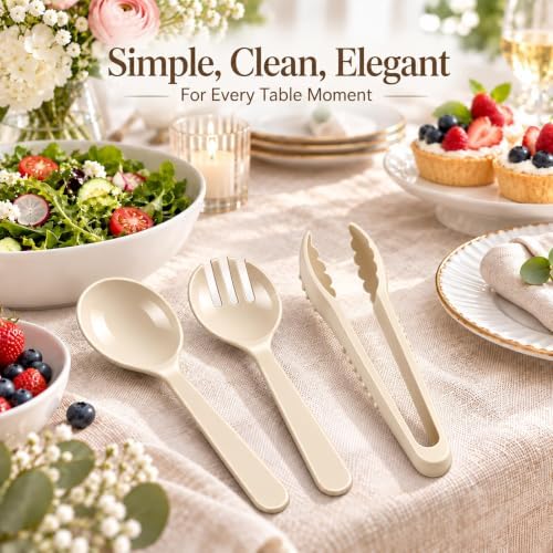24 Pcs Ivory Plastic Serving Utensils Set, Serving Spoons For Buffet - Image 4