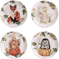 Bico Woodland Critters Ceramic Salad Plates, 8.75 inch, Set of 4, for Salad, Appetizer, Microwave & Dishwasher Safe by Bico