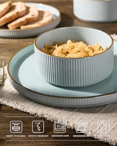 Famiware Plates and Bowls Set with Rim, Stoneware Dinnerware Sets for 4 - Image 4