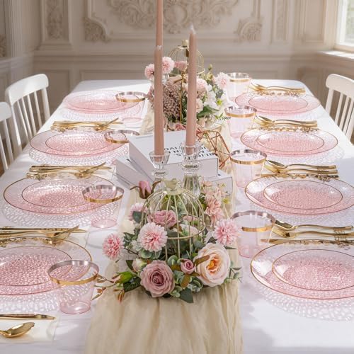 DaYammi 350PCS Clear Pink Plastic Dinnerware Set for 50 Guests - Image 3