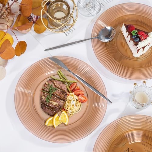 FLOWERCAT 100PCS Clear Brown Plastic Plates - Heavy Duty Plastic Plates Disposable for party &Wedding - Serve for 50Guests party (10inch & 7inch)(Mocha Mousse) - Image 4