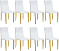 White Dining Chairs Set of 8,Faux Leather with Gold Metal Legs,Armless Kitchen Room Chairs Set of 8,Max Load 300 Lbs,High Back Modern Design for Home Kitchen Living Room Bedroom