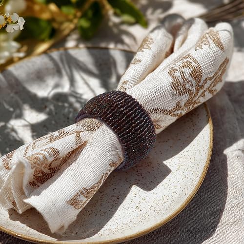 COTTON CRAFT Glitz Handmade Beaded Napkin Rings - Set of 12 - Brown - Image 4