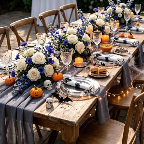 I00000 350Pcs Black Plastic Dinnerware Set,Disposable Plates for 50 Guests - Image 2