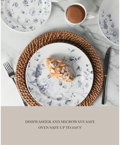 Martha Stewart Empress Bouquet 30 Piece Decorated Porcelain Chip and Scratch Resistant Dinnerware Plates and Bowls Set - Blue Floral - Image 6
