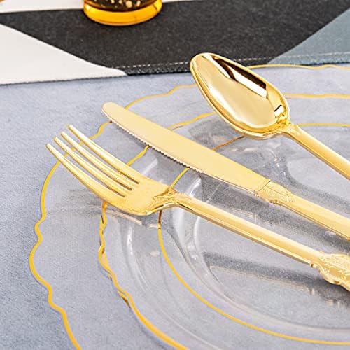 YOUBET 125PCS Clear Gold Plastic Plates for Thanksgiving Party Wedding - Image 2