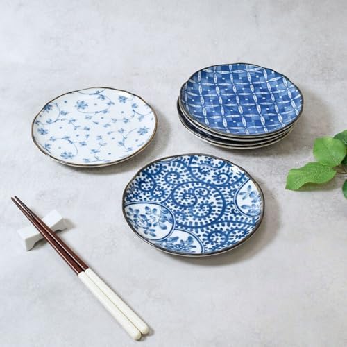 EAST table Japanese Style Porcelain Plates Set of 6, Blue Pattern - 6.5 Inch Dessert Plates for Appetizer Salad Dishes - Microwave/Dishwasher/Freezer Safe, Made in Japan - Image 4