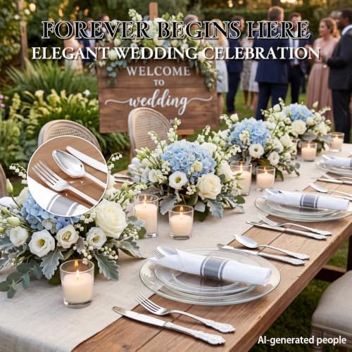 400PCS Pre Rolled Silver Plastic Silverware Sets Fancy for Wedding - Image 5