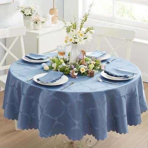 Newbridge Holiday Ribbons Bows Blue 90" Round Tablecloth - Image 5