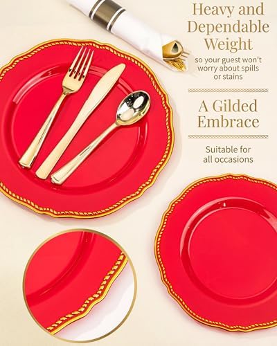 Hioasis 350 Pcs Red Gold Plastic Plates Wedding & Party - Image 4