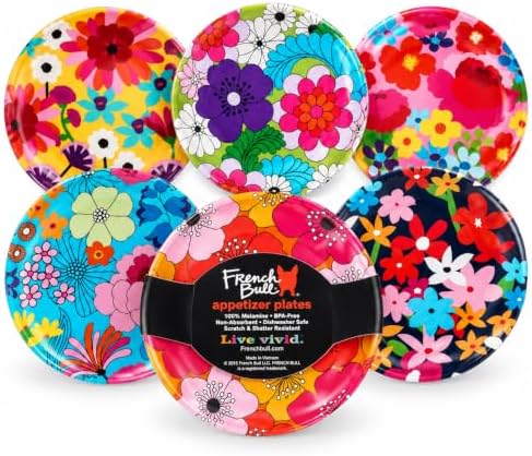 French Bull Melamine Appetizer Plates, 6 Inch, Set of 6, Garden Floral by FrenchBull