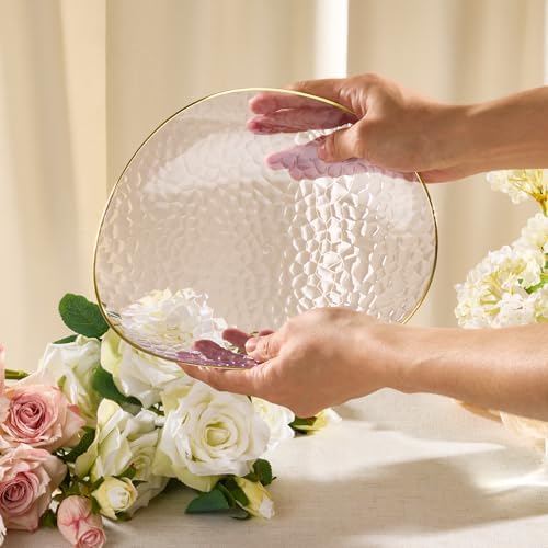 realluck 100Pcs Clear Purple Plastic Plates with Gold Rim - Image 6