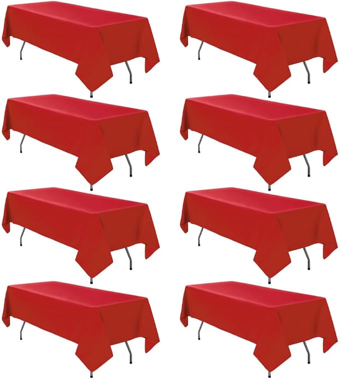 8 Pack Red Tablecloth 60 x 102 Inch Rectangular Valentine’s Day Table Cloth for 6 Foot Rectangle Tables, Wrinkle Resistant Washable Polyester Fabric Table Covers for Party Banquet Buffet and Camping