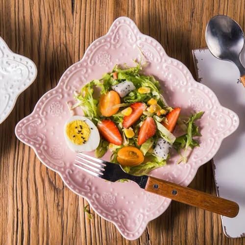 Ceramic Plate, Square Embossed Lace Plate (Pink, 8-inch) - Image 3