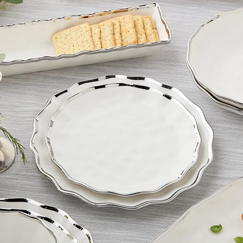 Regency Silver 9-Inch Porcelain Salad Plates – Set of 4 Elegant Silver-Trimmed Plates – Perfect for Appetizers, Salads & Desserts – Durable, Dishwasher-Safe Tableware for Everyday & Formal Dining - Image 5