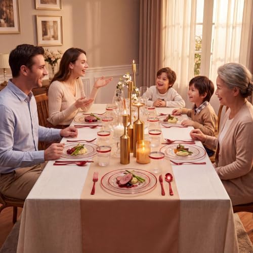 N9R 350PCS Clear Red Disposable Dinnerware Set for 50 Guests - Image 6
