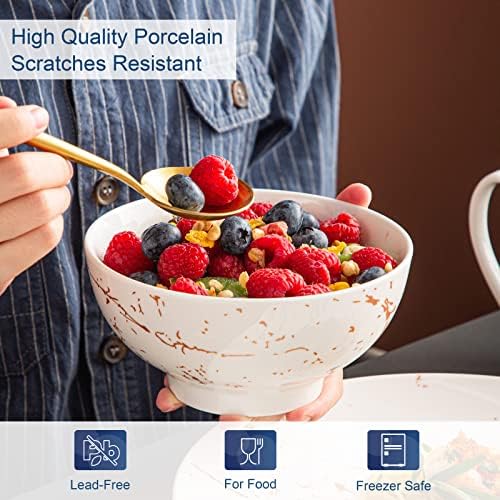 LOVECASA White Dinnerware Sets for 4, 16 Piece Porcelain Dish Set Plates and Bowls Sets, Gold Splash Glaze Ceramic Dinner Set with Mugs, Dishwasher Microwave Safe - Image 4