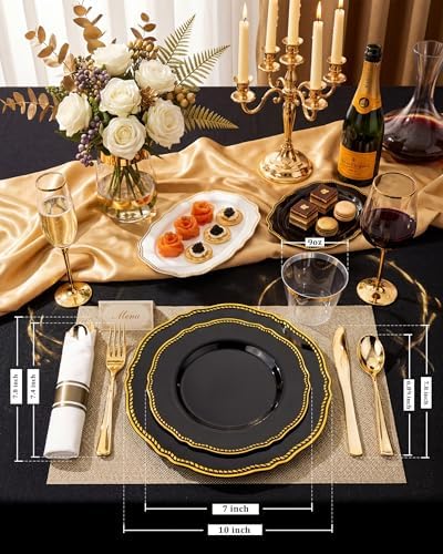 Hioasis 350 Pcs Black and Gold Plastic Plates for Wedding & Party - Image 2