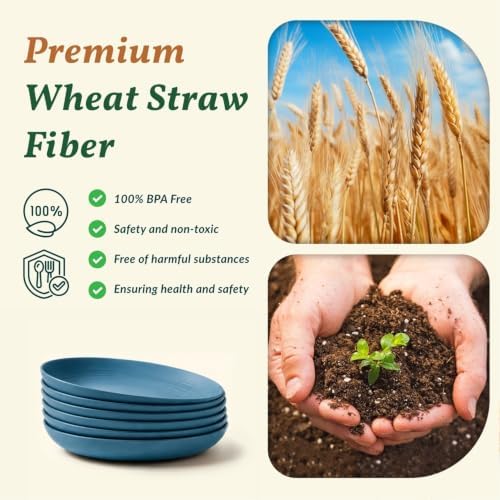Homienly Unbreakable Salad Plates Wheat Straw Plates Set of 6 Lightweight Dinner Plates for Picnic,RV,Kitchen Large Deep Plates Set for Bread and Butter,Breakfast Microwave & Dishwasher Safe (Blue) - Image 3