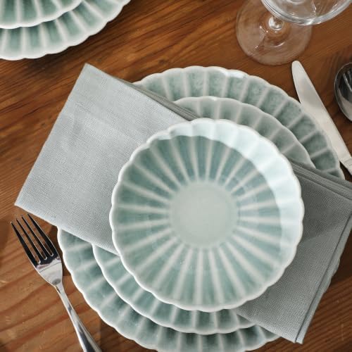 Gibson Elite Peach Orchard 12-Piece New Bone China Dinnerware Set Service for 4, Embossed Fluted Plates and Bowls, Dishwasher and Microwave Safe, Aqua Blue - Image 6