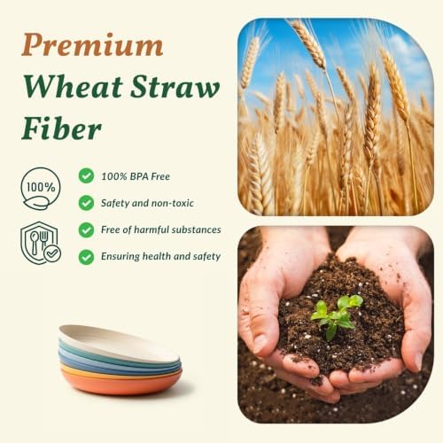 Homienly Deep Dessert Plates Wheat Straw Plates 6 PCS Reusbale Plastic Plates Unbreakable Bread & Butter Plate for Sncak, Cake Dishwasher & Microwave Safe Plates for Kitchen, Camping (8 Inch, Multi) - Image 3