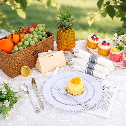 Supernal 100 Pack Pre Rolled Silver Plastic Silverware with Napkins - Image 5