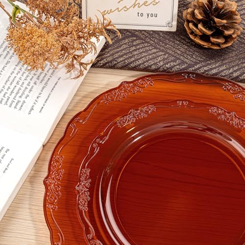 U-QE 100PCS Amber Plastic Plates - Clear Brown Plastic Plates - Image 6