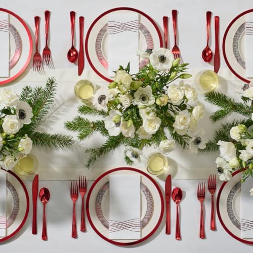 By Madee HEAVYWEIGHT White and Red Plates for Party Set 175 Pc - Image 5