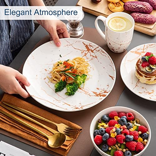 LOVECASA White Dinnerware Sets for 4, 16 Piece Porcelain Dish Set Plates and Bowls Sets, Gold Splash Glaze Ceramic Dinner Set with Mugs, Dishwasher Microwave Safe - Image 5