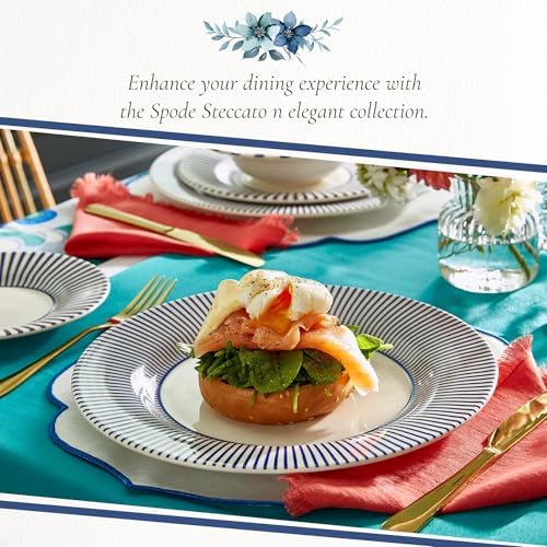Spode Steccato Collection - 11" Dinner Plate, Stripe Cobalt Blue (Set of 4) | Fine Earthenware | Microwave and Dishwasher Safe | Made in England | Large Serving Plate for Salad, Pasta, or Appetizers - Image 5