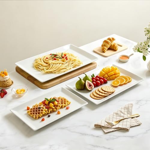 MIECOO Large Serving Platters, 16/14/12 Inch White Serving Trays Set, Rectangular Porcelain Plates for Party, Wedding, Birthday, Entertaining, Food, Appetizer, Fruit, Sushi, Dessert, Set of 3 - Image 3