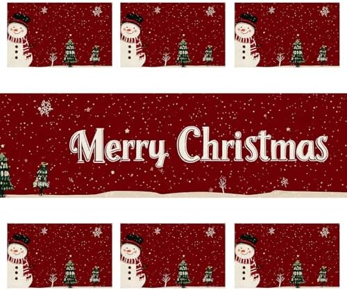 ANNA QUEEN Snowman Christmas Table Runner and Placemats Set of 6, 13"x72" Table Runner with 12"x18" Placemats, Winter Holiday Dining Decor - Image 3