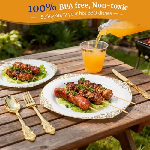 AIRE White Gold Plastic Plates Set, 175PCS Disposable Dinnerware for 25 - Image 4