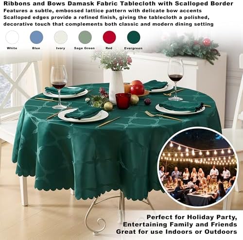 Newbridge Christmas Ribbons and Bows Evergreen 70" Round Tablecloth - Image 5