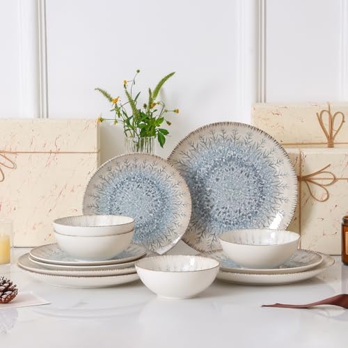 DOMICREVERY Ceramic Dinnerware Sets for 4, 12 pcs Plates and Bowls Sets - Image 7