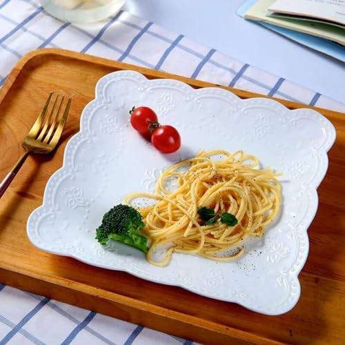 Ceramic Plate, Square Embossed Lace Plate (White, 10-inch) - Image 7