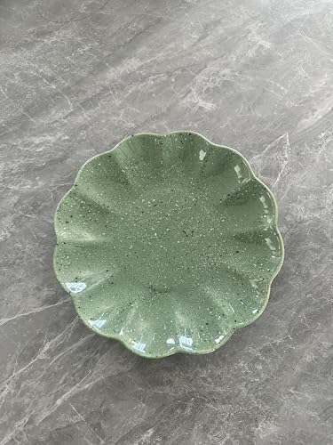 White Ceramic Salad Plates Set of 4, 8 Inch Flower Shaped Appetizer Plates, Embossed Small Plates for Salad,Cake,Snacks,Fruit,Tea Party, Microwave Oven Dishwasher Safe (GREEN, 8 IN) by SHIDACHENG