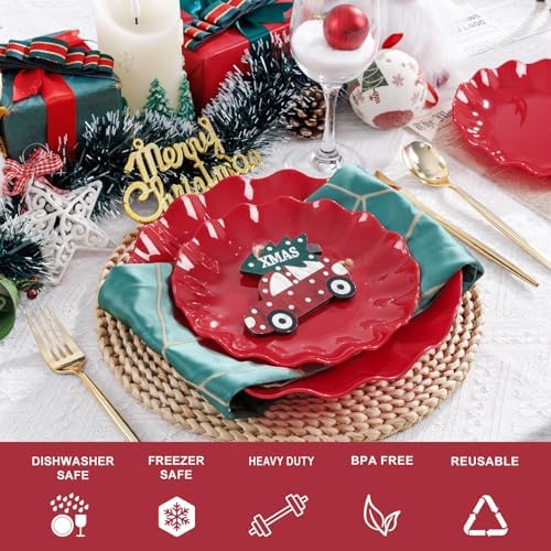 LIYH Red Christmas Plastic Plates Reusable Unbreakable, Dishwasher 25Guests - Image 6