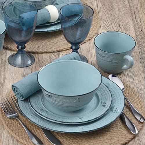 Pfaltzgraff Trellis Coastal 16-Piece Dinnerware Set, teal - Image 3
