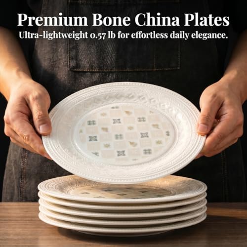 Bone China Salad Plates Set of 6, 8 Inch Patterned Dessert Plates - Image 3