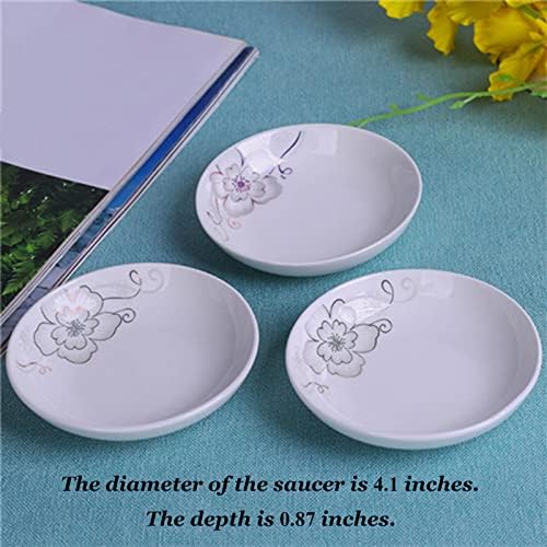 4 Pack Saucer Dishes with Flower Pattern, Ceramic Dipping Bowls, 4 Inch Side Dishes Sauce Dishes for Sushi Sauce Snack, Porcelain Seasoning Dishes Appetizer Plates, Snack Serving Dishes - Image 2